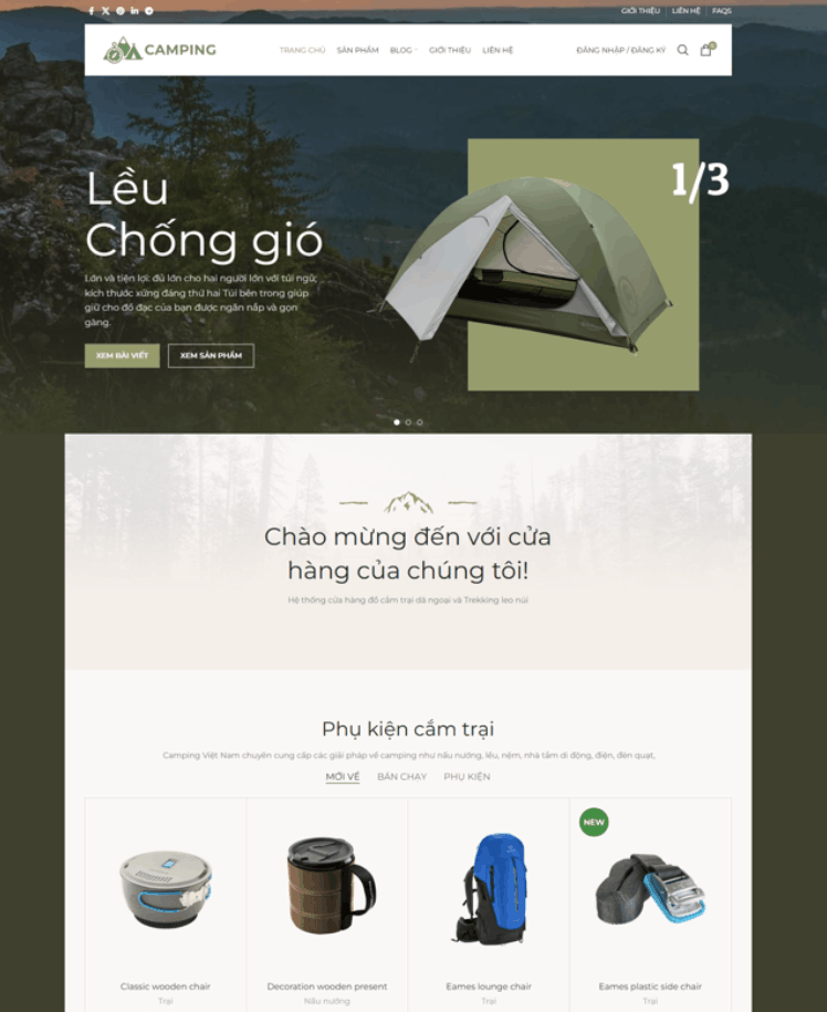 Theme WordPress Elementor Camping – Đồ Cắm Trại Dã Ngoại